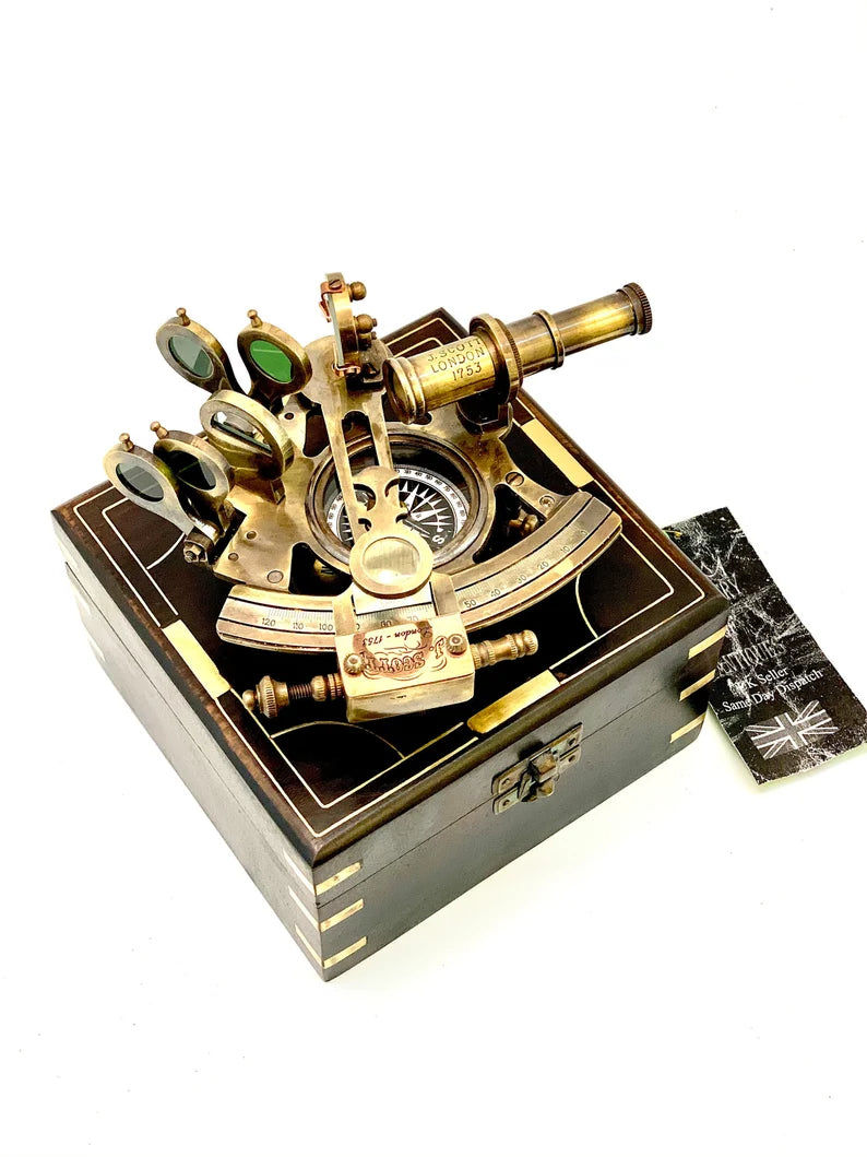 Nautical Brass Sextant Instrument with Wooden Box Marine Working Sextant 9  Fully Navigation Ship Astrolabe Sextant