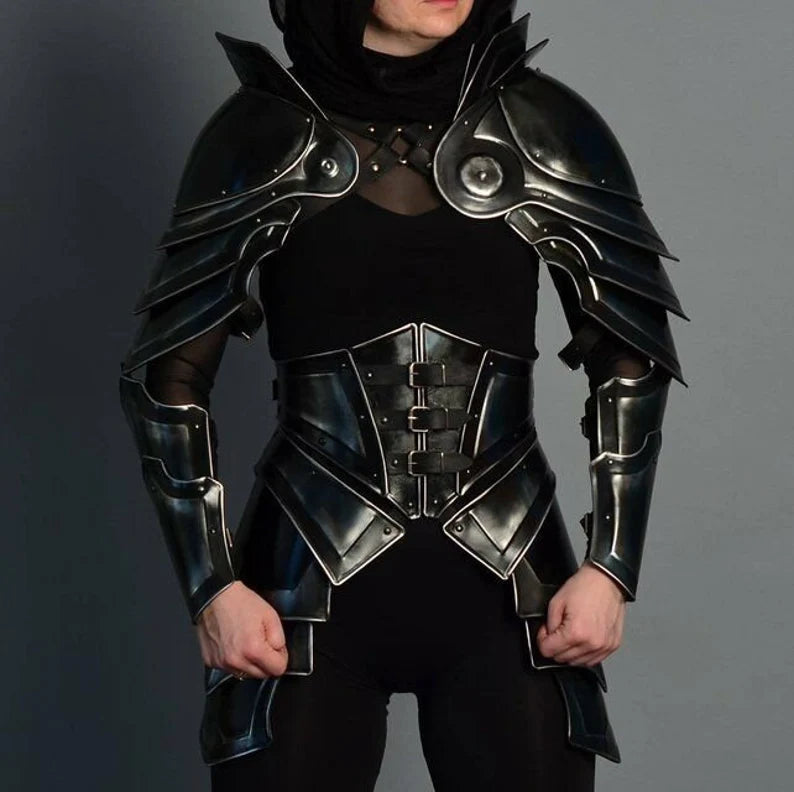Black Lady Armour Suit, Medieval Female Fantasy Costume