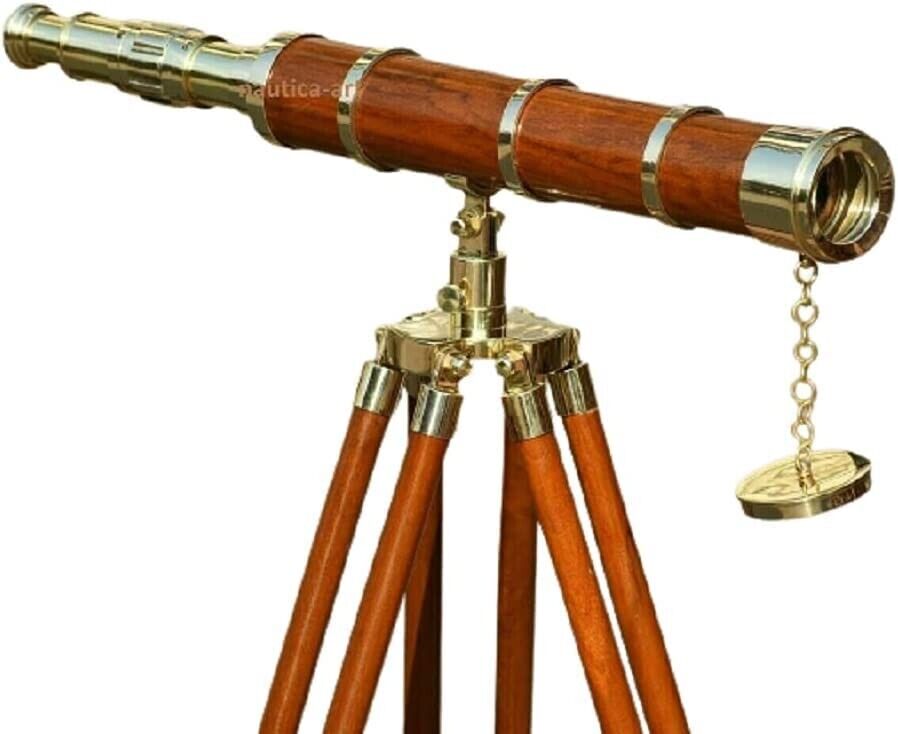 18 Inch Telescope With Wooden Tripod Vintage Brass Spyglass Nautical Travel  Gift