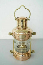 14" Copper & Brass Anchor Oil Lamp - Nautical Maritime Ship Lantern Light - Retro Handicrafts