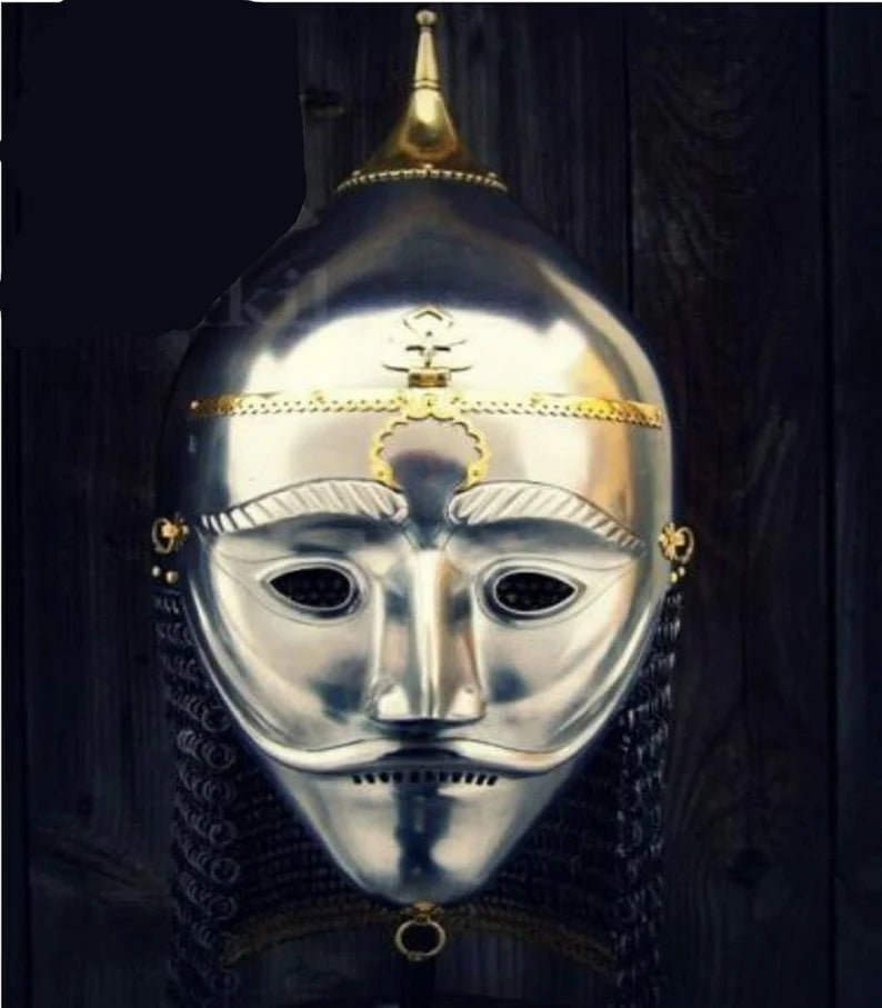 16ga Sca Larp Medieval Asian Armor Helmet With Face Plate & Chainmail - Retro Handicrafts