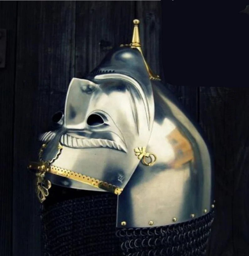 16ga Sca Larp Medieval Asian Armor Helmet With Face Plate & Chainmail - Retro Handicrafts