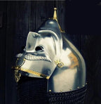 16ga Sca Larp Medieval Asian Armor Helmet With Face Plate & Chainmail - Retro Handicrafts