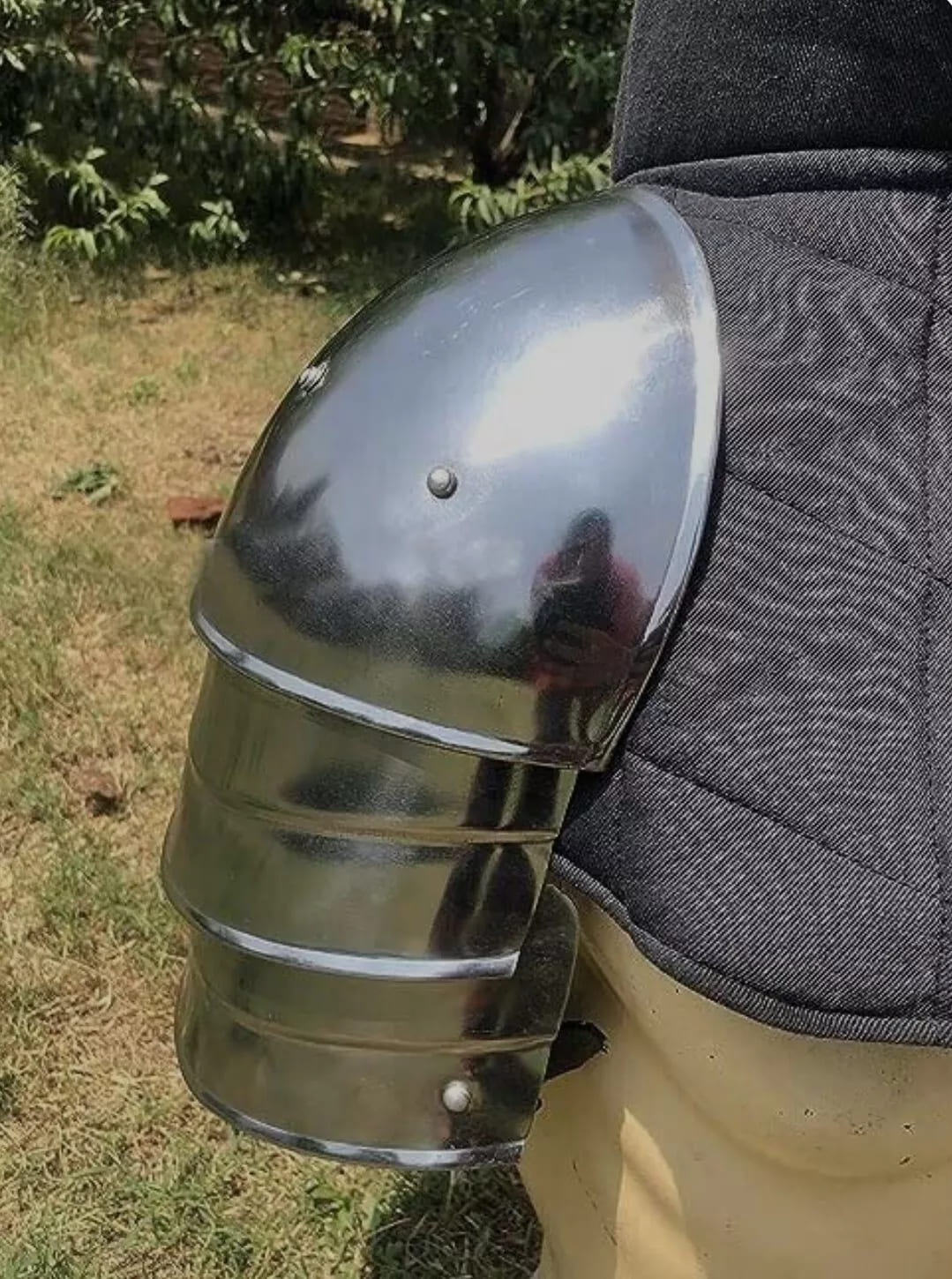 Close-up of 18 Gauge Mild Steel Medieval Armor with Bright Polished Steel Finish