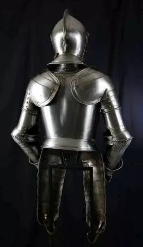 Detailed medieval knight suit armor displayed as a room or tabletop decoration, showcasing premium craftsmanship and an authentic, historical look.