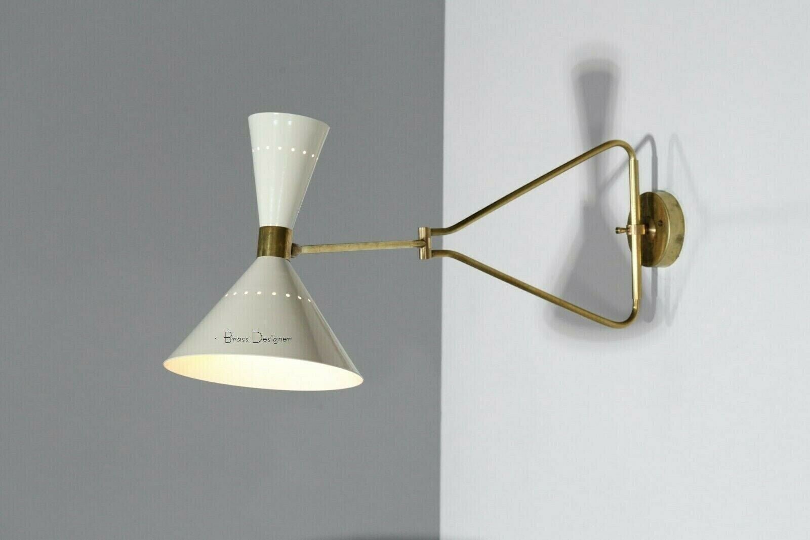 1950 Brass White Wall lamp Diabolo Italian Cone Stilnovo Sputnik Light Swing Arm Italian Diabolo Wall Sconce Lamps for Elegant Lighting - Retro Handicrafts
