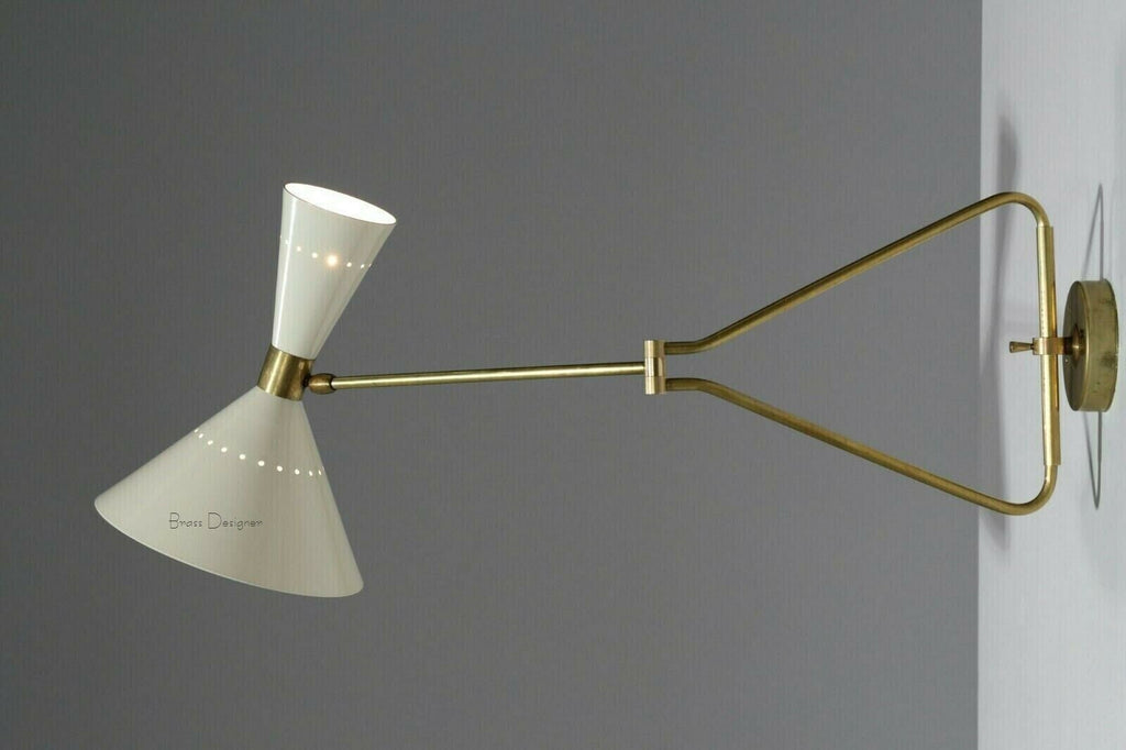 1950 Brass White Wall lamp Diabolo Italian Cone Stilnovo Sputnik Light Swing Arm Italian Diabolo Wall Sconce Lamps for Elegant Lighting - Retro Handicrafts