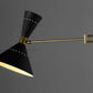 1950 Italian Brass Black Wall Lamp: Diabolo Cone, Stilnovo Sputnik Light, Swing Arm - Retro Handicrafts