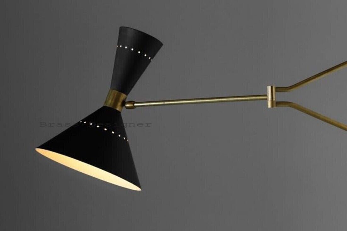 1950 Italian Brass Black Wall Lamp: Diabolo Cone, Stilnovo Sputnik Light, Swing Arm - Retro Handicrafts