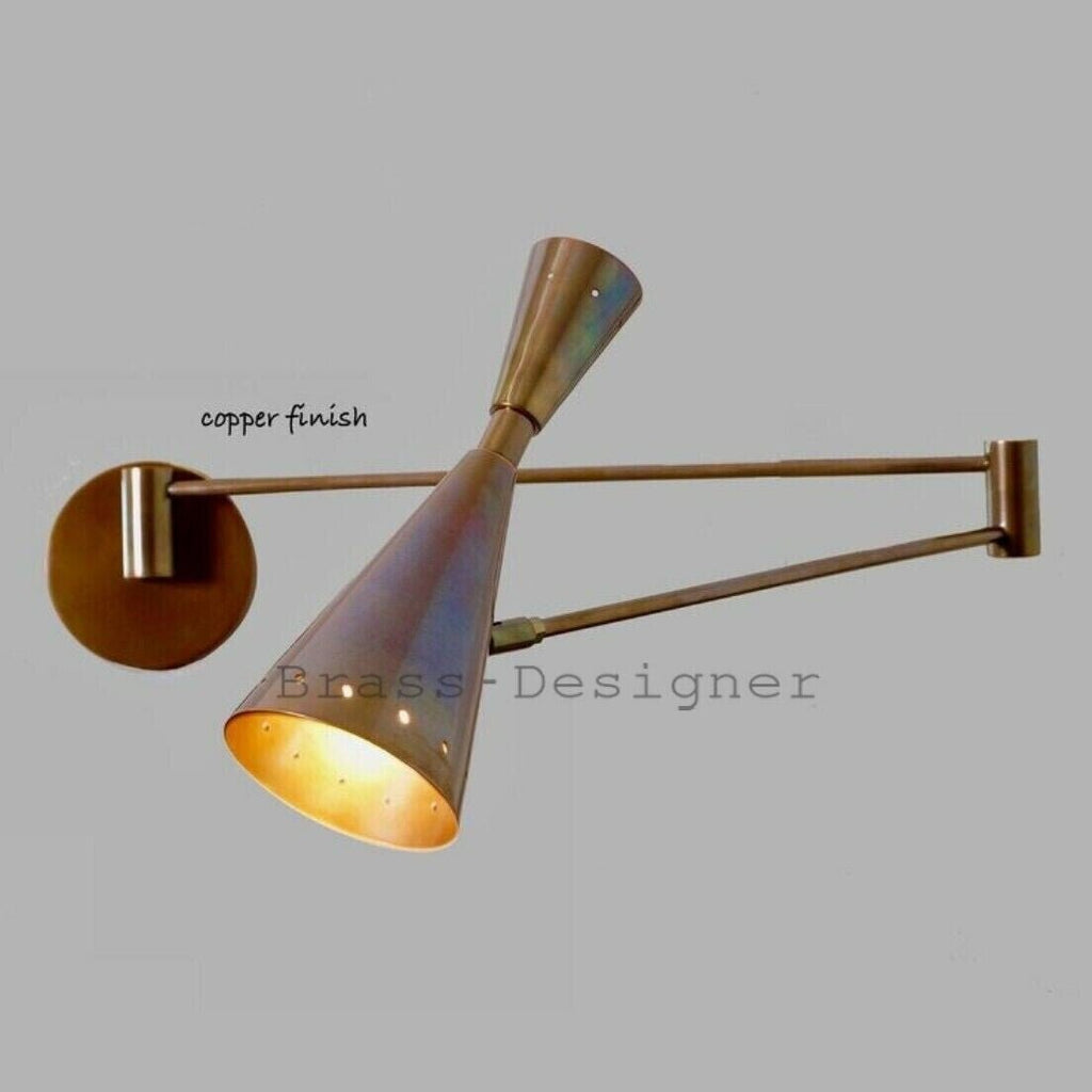 1950 Italian Brass Wall Sconce: Stilnovo Diabolo Cone, Sputnik Industrial, Antique - Retro Handicrafts