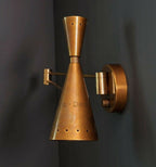1950 Italian Brass Wall Sconce: Stilnovo Diabolo Cone, Sputnik Industrial, Antique - Retro Handicrafts