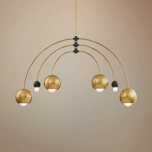 1950's Mid Century Brass Black Stilnovo Light Chandeliers 6 Light Pendant - Retro Handicrafts