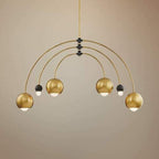 1950's Mid Century Brass Black Stilnovo Light Chandeliers 6 Light Pendant - Retro Handicrafts