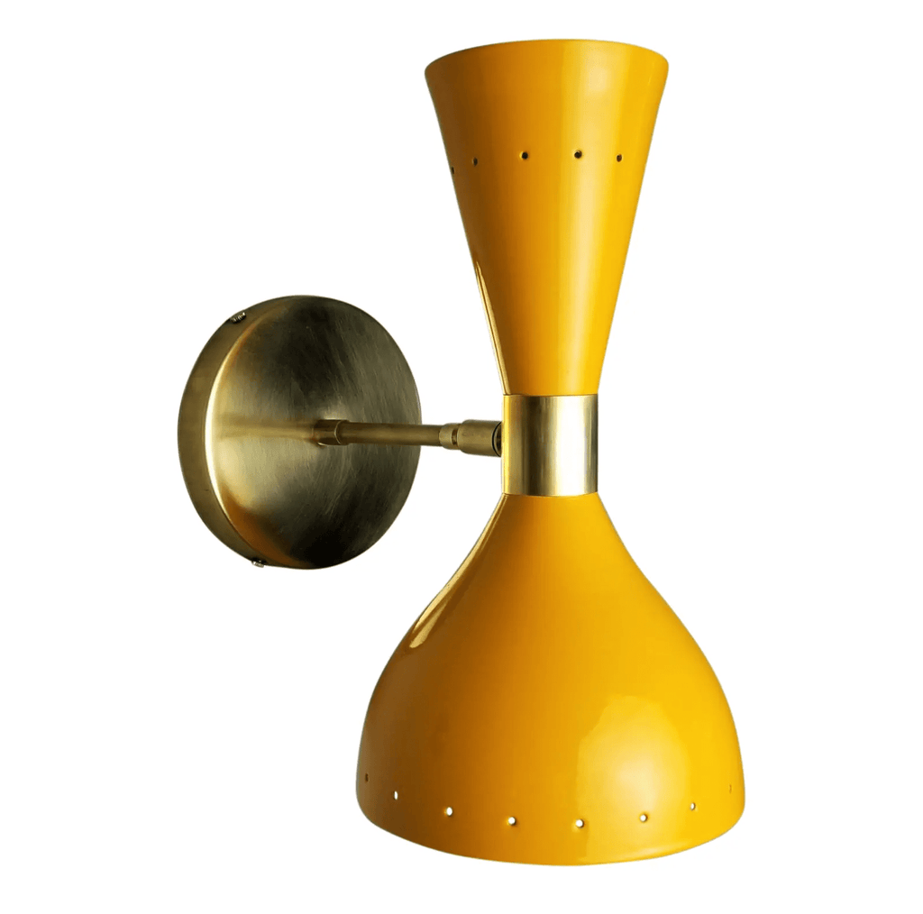 1950's Mid Century Brass Italian Diabolo Wall Sconce Light Fixture 2 Bulb Pair - Retro Handicrafts