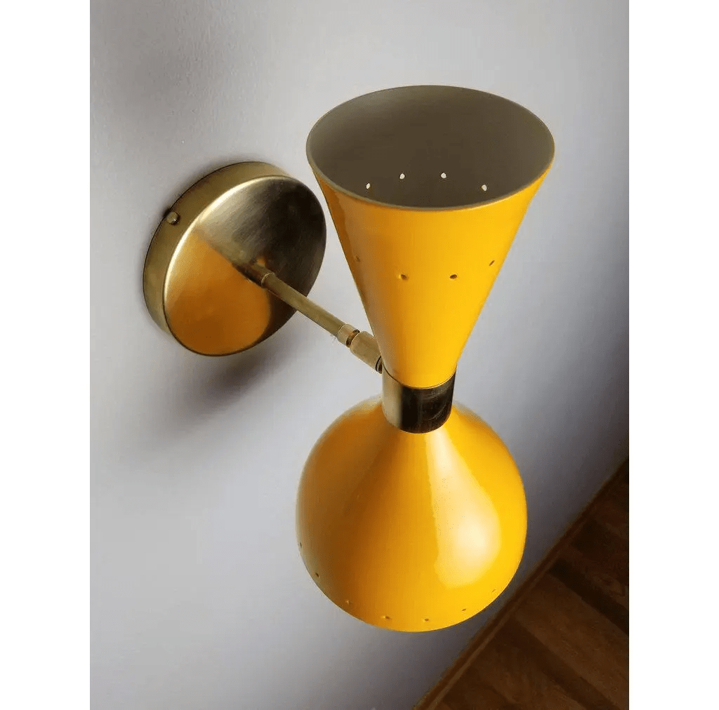 1950's Mid Century Brass Italian Diabolo Wall Sconce Light Fixture 2 Bulb Pair - Retro Handicrafts