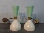 1950's Mid Century Brass Italian Diabolo Wall Sconce Light - Fixture 2 Bulb Pair - Retro Handicrafts