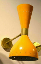 1950's Mid Century Brass Italian Diabolo Wall Sconce Light Fixture 2 Bulb Pair - Retro Handicrafts