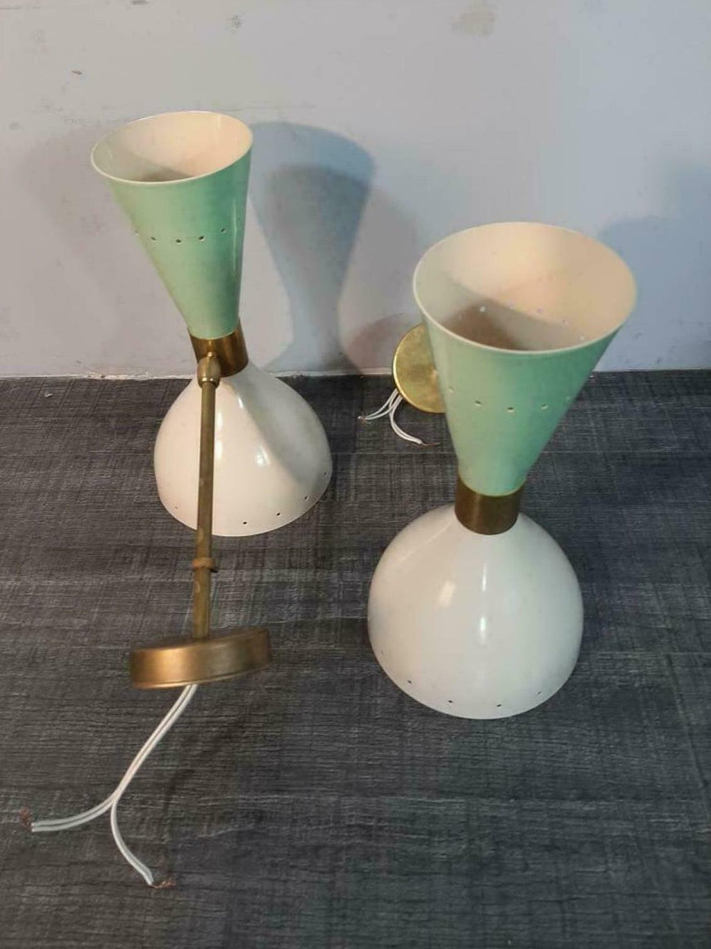 1950's Mid Century Brass Italian Diabolo Wall Sconce Light - Fixture 2 Bulb Pair - Retro Handicrafts