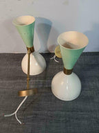 1950's Mid Century Brass Italian Diabolo Wall Sconce Light - Fixture 2 Bulb Pair - Retro Handicrafts