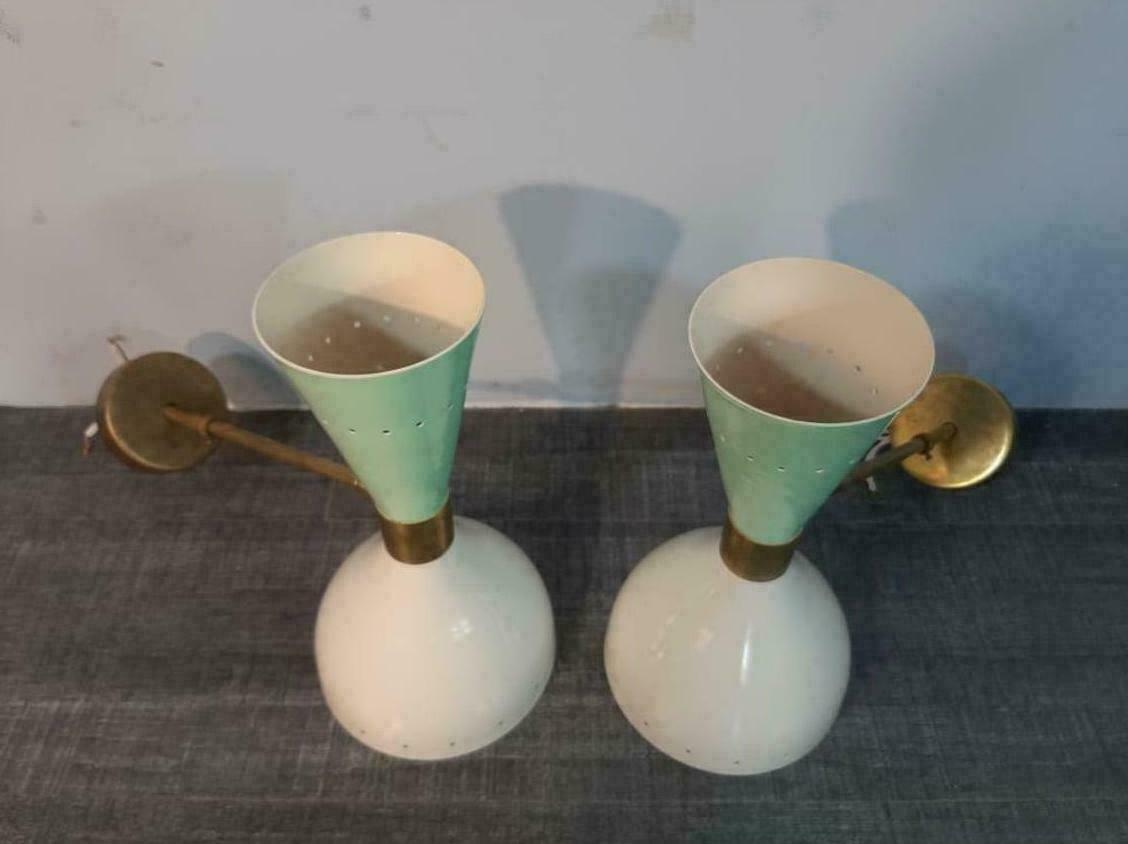 1950's Mid Century Brass Italian Diabolo Wall Sconce Light - Fixture 2 Bulb Pair - Retro Handicrafts