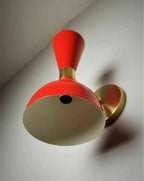 1950's Mid Century Brass Italian Diabolo Wall Sconce Light - Fixture 2 Bulb Pair - Retro Handicrafts