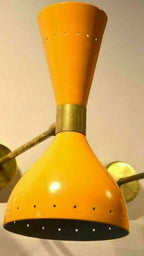 1950's Mid Century Brass Italian Diabolo Wall Sconce Light Fixture 2 Bulb Pair - Retro Handicrafts