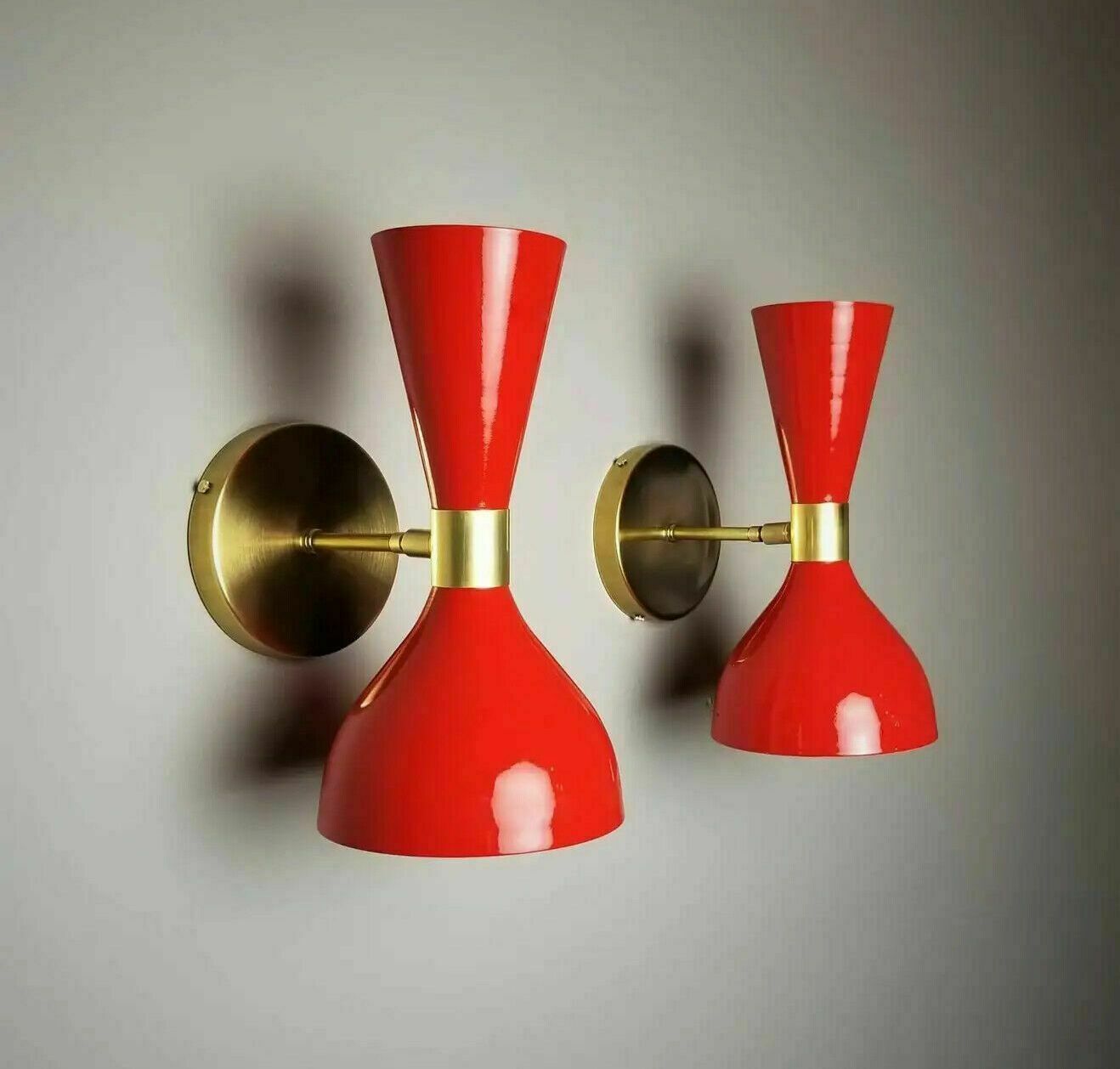 1950's Mid Century Brass Italian Diabolo Wall Sconce Light - Fixture 2 Bulb Pair - Retro Handicrafts