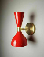 1950's Mid Century Brass Italian Diabolo Wall Sconce Light - Fixture 2 Bulb Pair - Retro Handicrafts