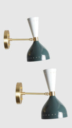 1950's Mid Century Brass Italian Diabolo Wall Sconce Light - Fixture 2 Bulb Pair - Retro Handicrafts