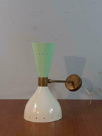 1950's Mid Century Brass Italian Diabolo Wall Sconce Light - Fixture 2 Bulb Pair - Retro Handicrafts