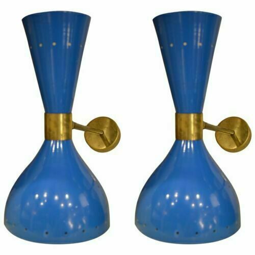 1950's Mid Century Brass Italian Diabolo Wall Sconce Light - Fixture Set of 2 - Retro Handicrafts