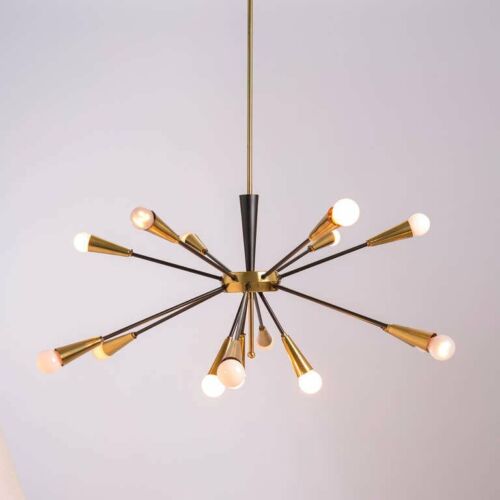 1950's Mid Century Brass Sputnik Italian Chandeliers Ceiling Light Fixture 15 - Retro Handicrafts