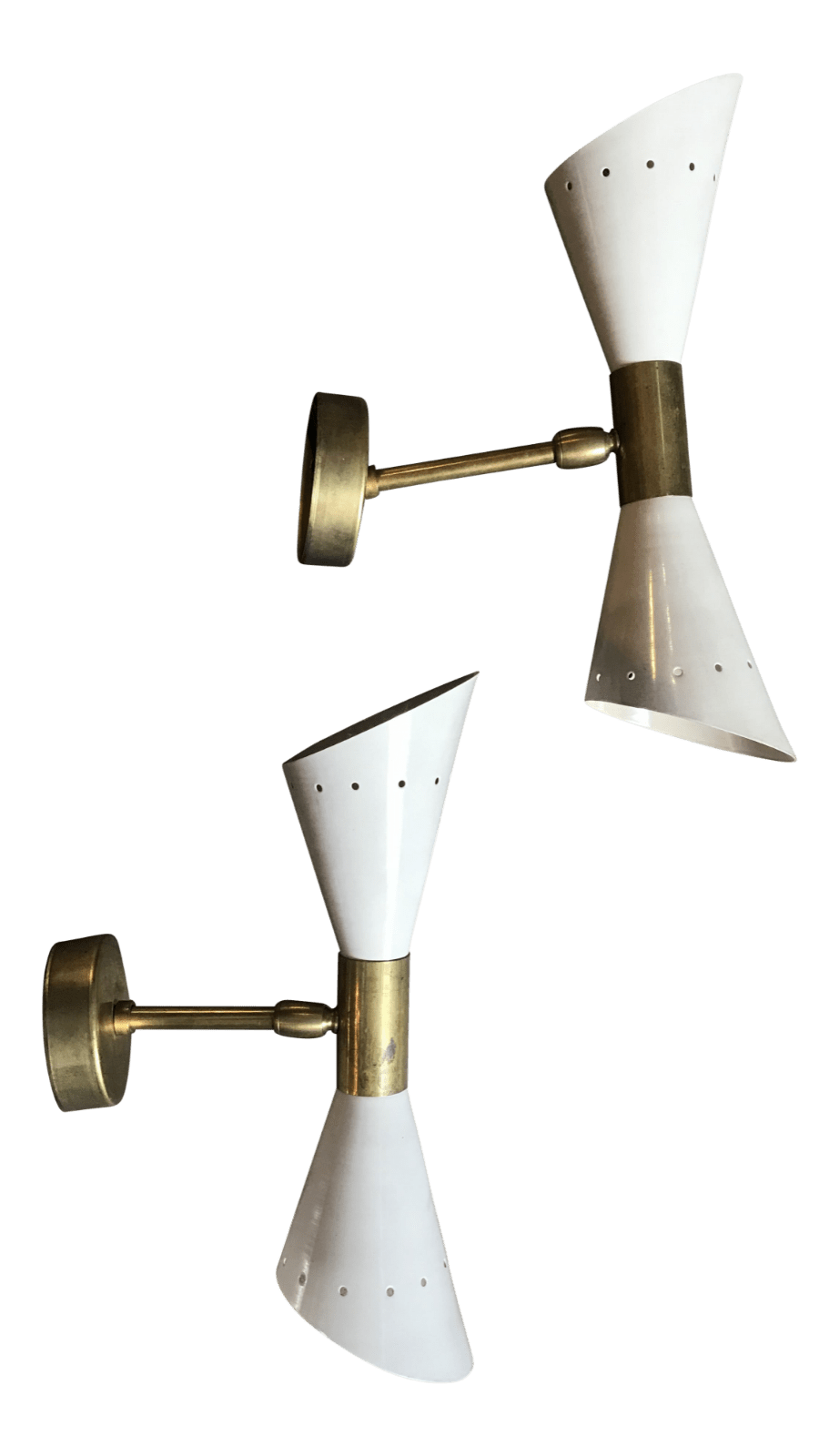 1960 's Italian Sconces in Brass Stilnovo Lamps Ceiling Wall Fixture Light White - Retro Handicrafts