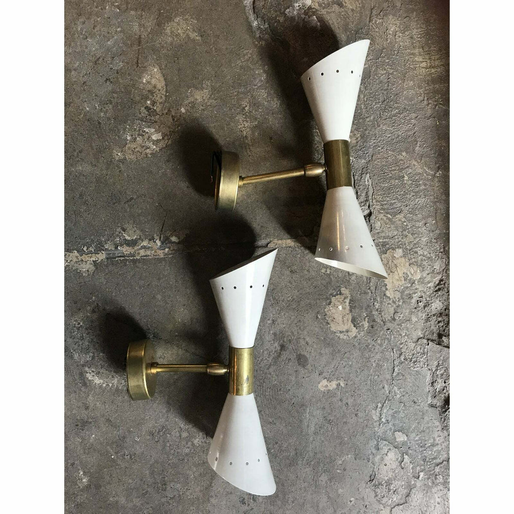 1960 's Italian Sconces in Brass Stilnovo Lamps Ceiling Wall Fixture Light White - Retro Handicrafts