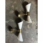 1960 's Italian Sconces in Brass Stilnovo Lamps Ceiling Wall Fixture Light White - Retro Handicrafts