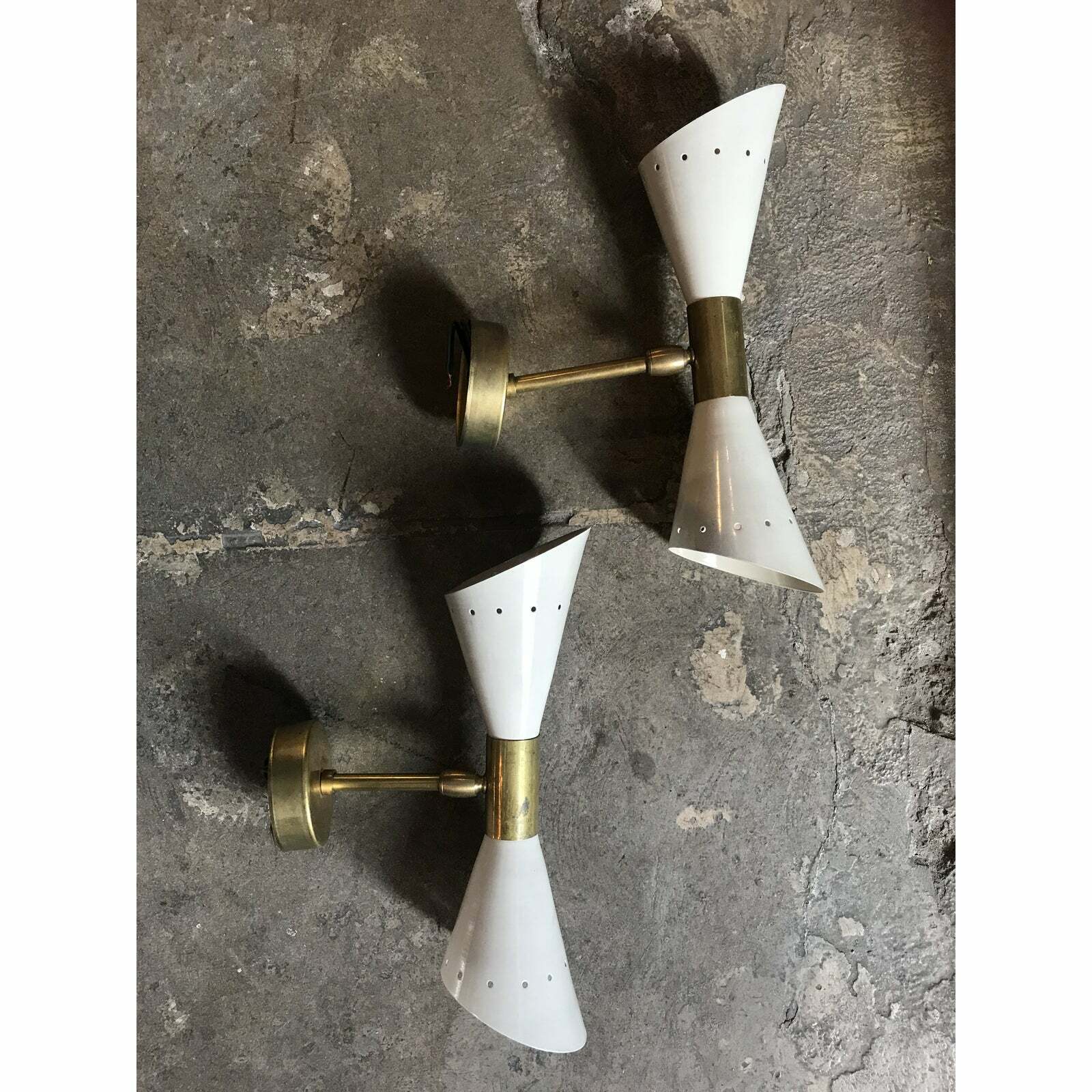 1960 's Italian Sconces in Brass Stilnovo Lamps Ceiling Wall Fixture Light White - Retro Handicrafts