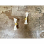 1960 's Italian Sconces in Brass Stilnovo Lamps Ceiling Wall Fixture Light White - Retro Handicrafts