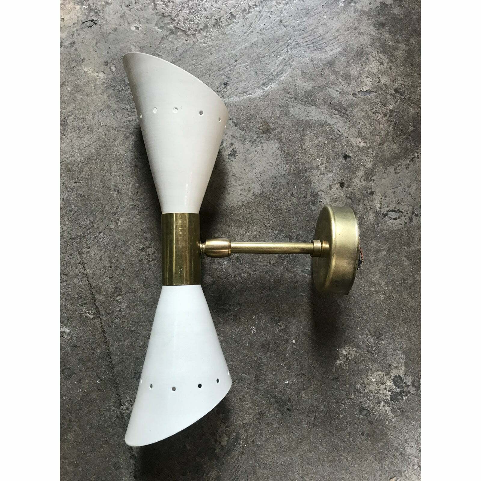 1960 's Italian Sconces in Brass Stilnovo Lamps Ceiling Wall Fixture Light White - Retro Handicrafts