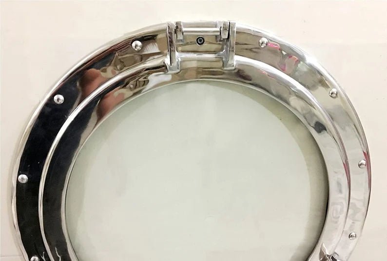 20" Nickel Finish Porthole Window: Canal Boat Nautical Glass Wall Decor - Retro Handicrafts