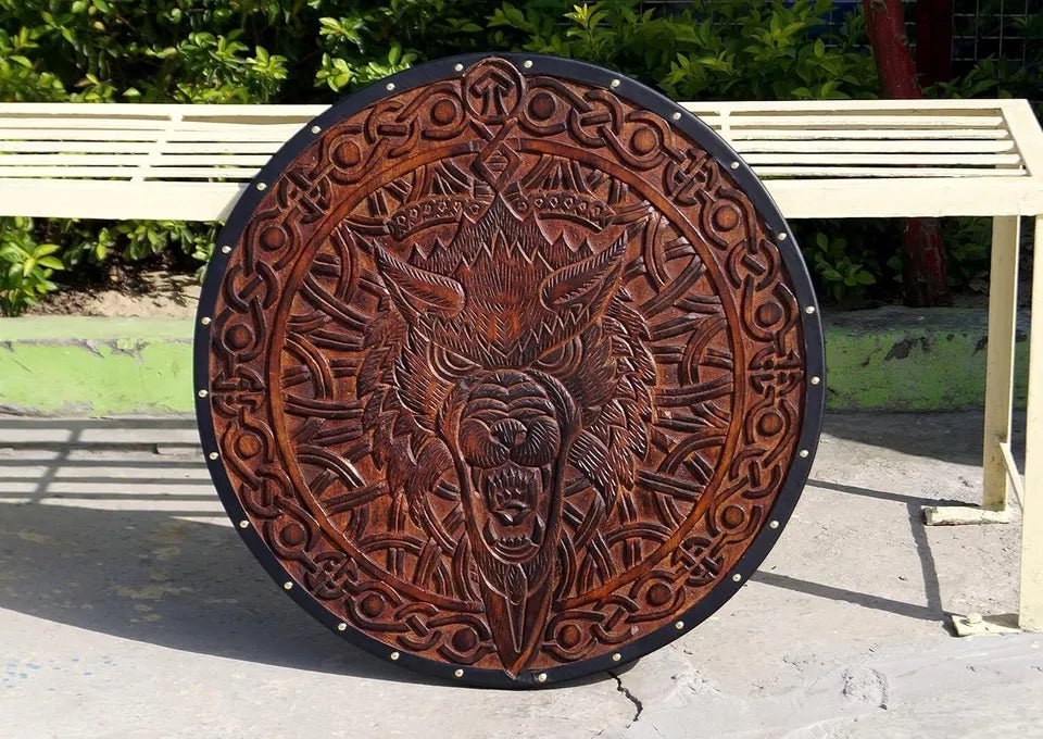 24-inch authentic Viking wooden shield with battle-worn finish for collectors and reenactments