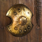 24-inch handcrafted Trojan War shield inspired by ancient Greek mythology, perfect for collectors and reenactments.