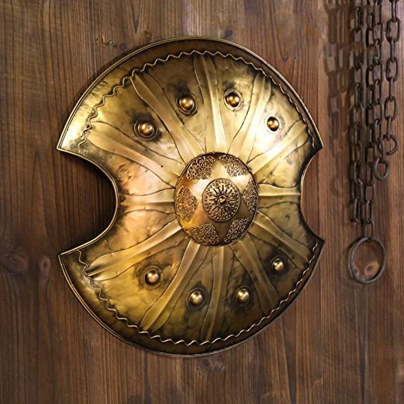 24-inch handcrafted Trojan War shield inspired by ancient Greek mythology, perfect for collectors and reenactments.