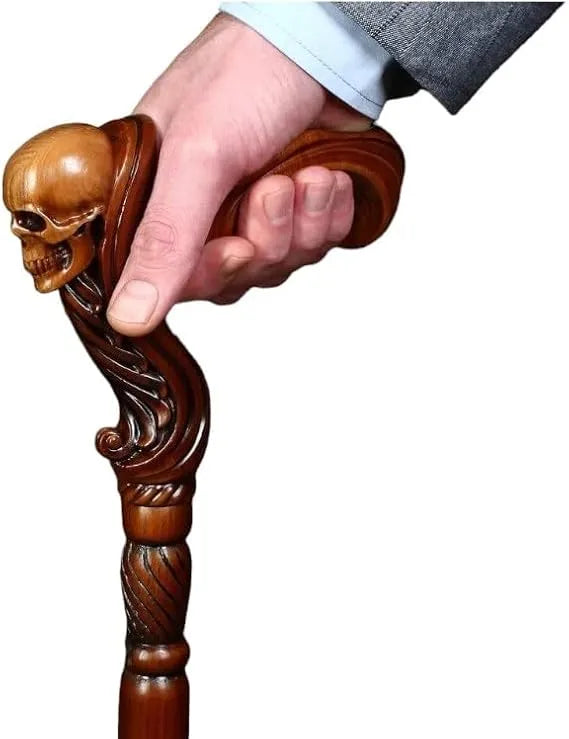 36'' Wooden Walking Stick Carved Skull Antique Cane for Men & Women