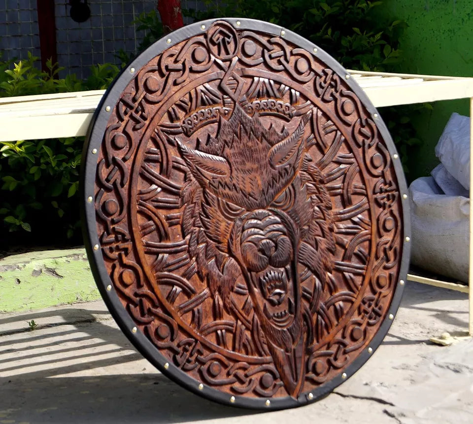 24” Vintage Authentic Battle-Worn Viking Wooden Shield - Medieval