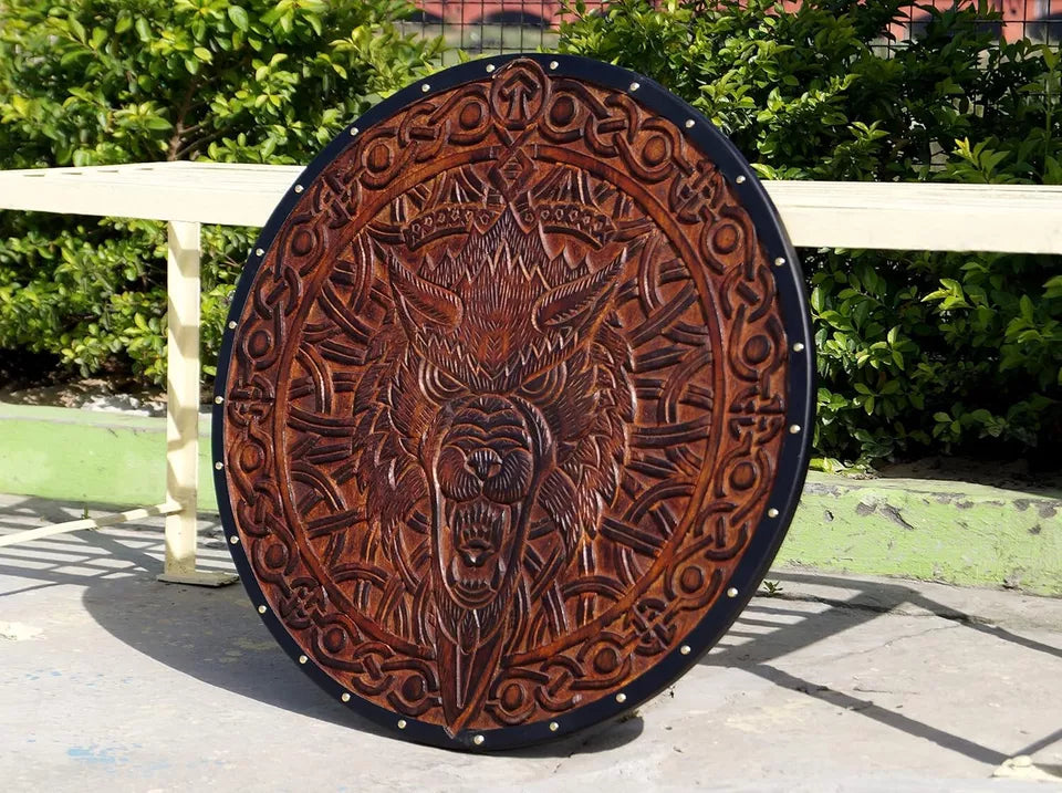 24” Vintage Authentic Battle-Worn Viking Wooden Shield - Medieval