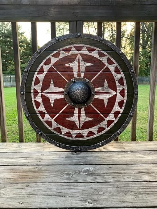 Medieval Kingdom Authentic Viking Shield - Vintage Armor Wooden Norse LARP Replica SCA Shield for Cosplay & Roleplay