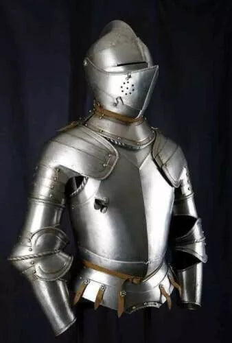 Wearable 18G steel medieval knight body armor replica, featuring a realistic antique-like finish and perfect for collectors and home decor.