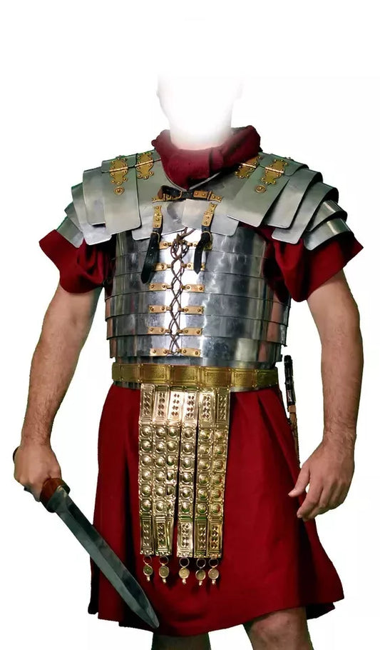 Medieval Roman Lorica Segmentata Armor with Roman Belt and Pate Chest Plate made of 18-gauge steel, designed for historical reenactments and cosplay