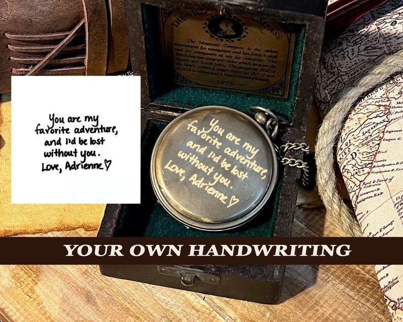 Adventure compass for men, a thoughtful hiking and travel gift with custom engraving.