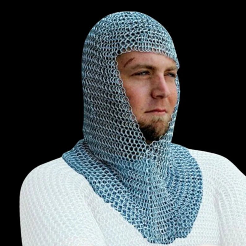 Aluminum Butted Chainmail Coif - Authentic Medieval Reenactment Armor Costume - Ideal Christmas Gift - Retro Handicrafts